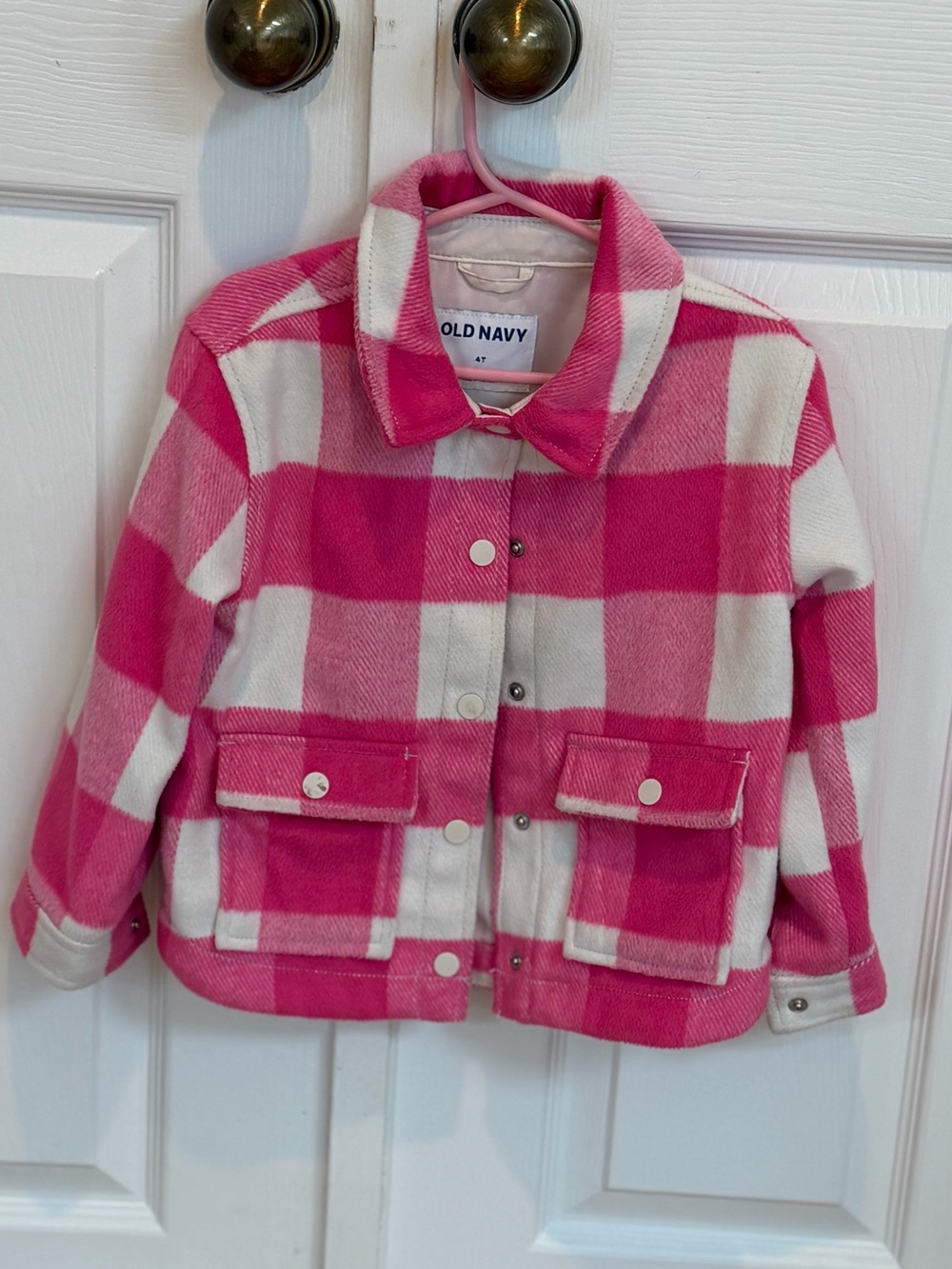 Old Navy Pink & White Plaid Kids Jean Jacket